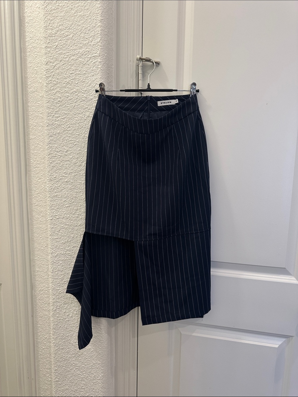 New without tags - Pinstripe Navy Asymmetrical Skirt